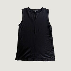 New Frontier Womens Black Sleeveless Split Neck Tank Top Side Slits Size XS